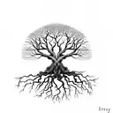tree with roots and 3 birds tattoo design idea