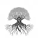 tree with roots and 3 birds tattoo design idea
