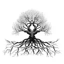 tree with roots and 3 birds tattoo design idea