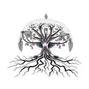 tree with roots and 3 birds tattoo design idea