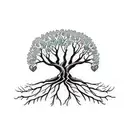tree with roots and 3 birds tattoo design idea