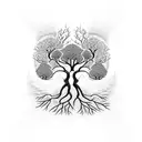 tree with roots and 3 birds tattoo design idea