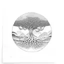 tree with roots and 3 birds tattoo design idea