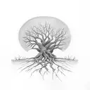 tree with roots and 3 birds tattoo design idea