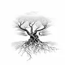 tree with roots and 3 birds tattoo design idea