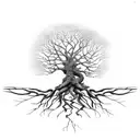 tree with roots and 3 birds tattoo design idea