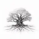 tree with roots and 3 birds tattoo design idea