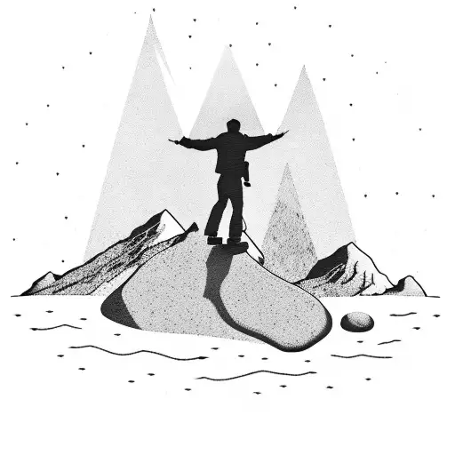 A silhouette of a hiker standing on a mountaintop at sunset tattoo design idea