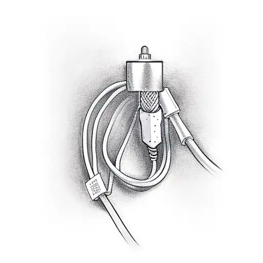 aux cable as a tourniquet around right arm  tattoo design idea