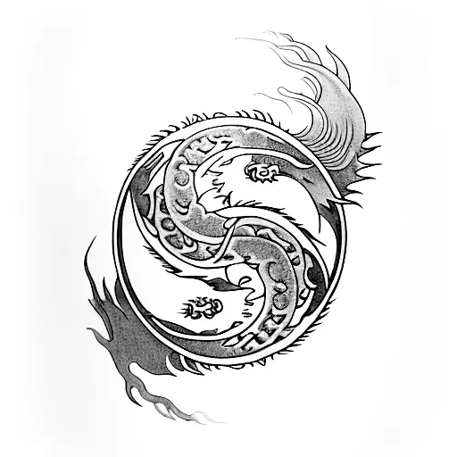 Yin and Yang, the dragon reborn, flame of tavalon tattoo design idea