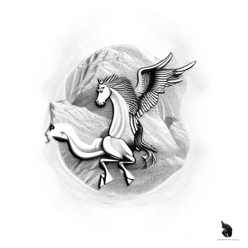 Pegasus flying by mountain tattoo design idea