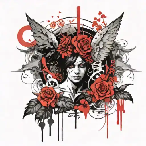 Satan angel good and evil time Libra flowers tattoo design idea