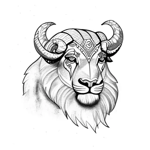 Ram and leopard mixed  tattoo design idea
