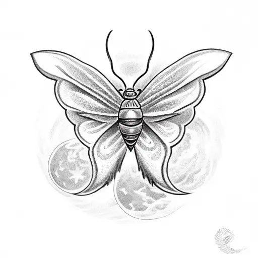 A moth emerging from the crescent moon tattoo design idea
