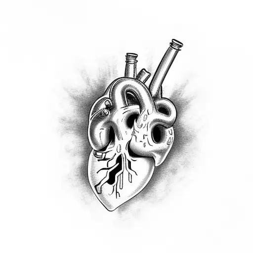 anatomically correct human heart intertwined with piston rods spark plugs nitrous bottle turbo tattoo design idea