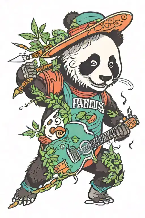 Panda smoke  weed guitar made tattoo design idea