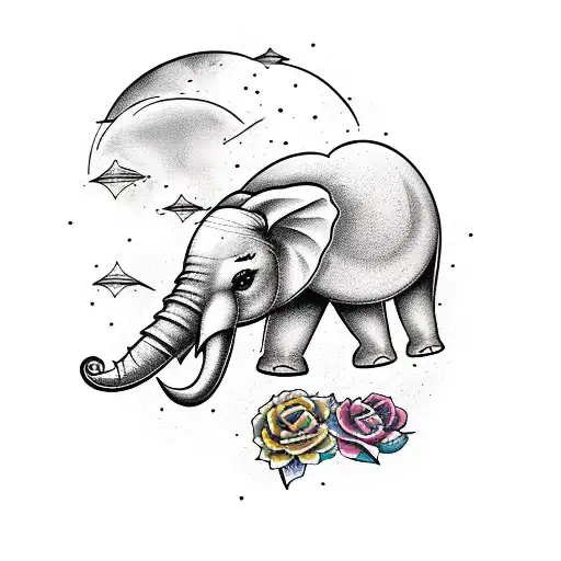 dios elefante con universo atrás y los cambios lunares  tattoo design idea