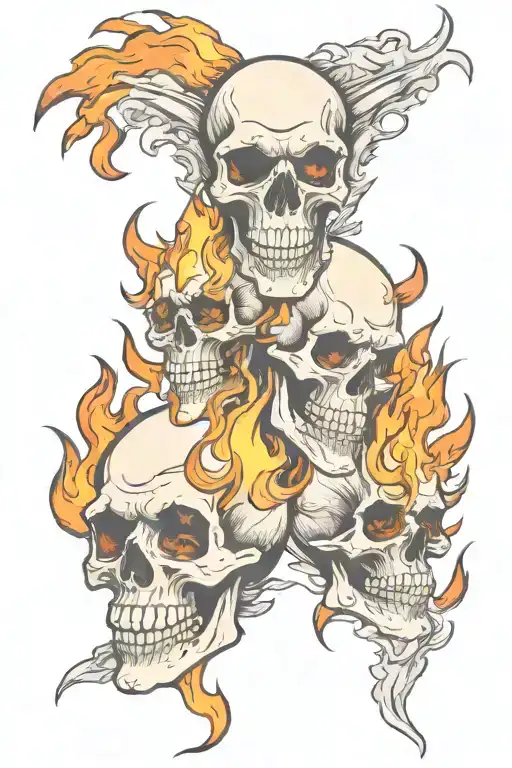 skulls with a background of just fire flames tattoo design idea