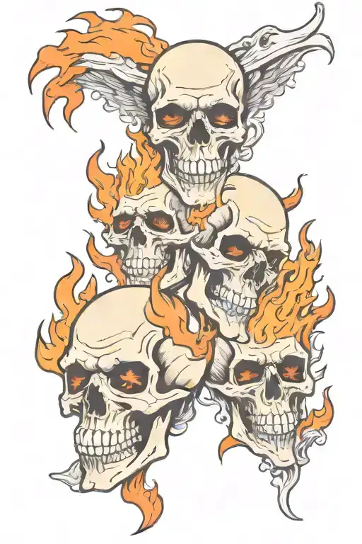 skulls with a background of just fire flames tattoo design idea