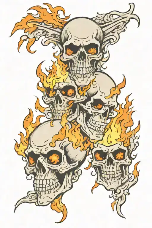 skulls with a background of just fire flames tattoo design idea