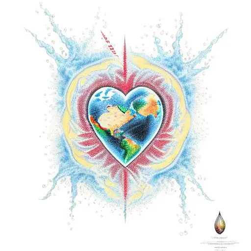 four elements earth fire water wind in a heart tattoo design idea
