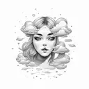 woman with clouds as face tattoo design idea