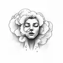 woman with clouds as face tattoo design idea