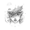 woman with clouds as face tattoo design idea