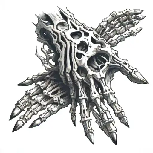 An artistic representation of the skeletal structure with a focus on the hands and fingers, symbolizing the importance of fine motor skills in occupational therapy tattoo design idea