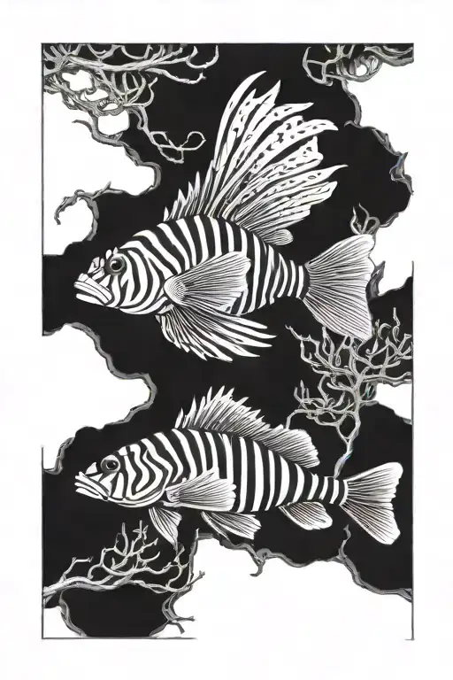 lion fish & statue full body tattoo design idea