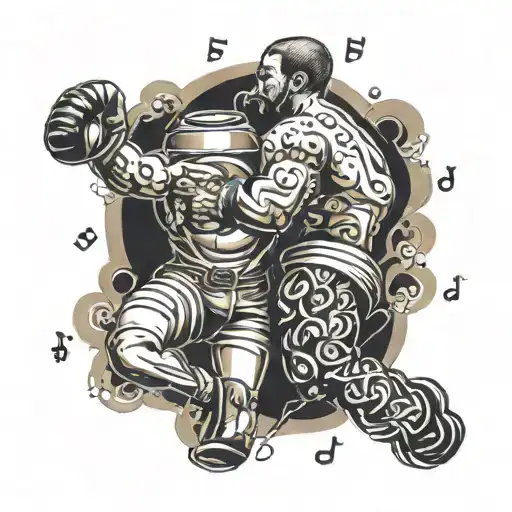 A sleeve tattoo featuring various wrestling moves intertwined with coffee beans and musical notes tattoo design idea