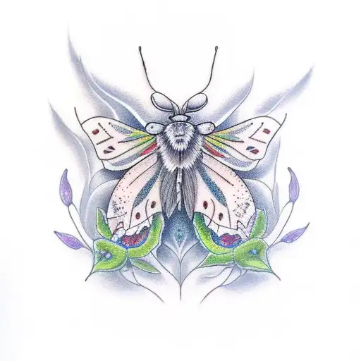 Comet moth with flowers tattoo design idea