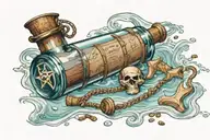 A pirates message in a bottle with a cork at sea tattoo design idea