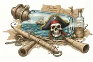 A pirates message in a bottle with a cork at sea tattoo design idea