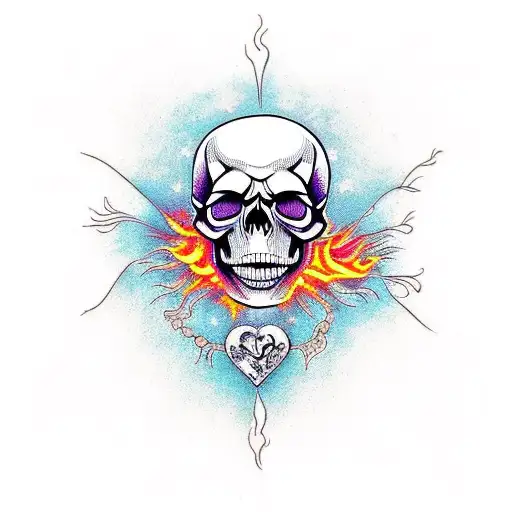Make a skull out of a heart then Add some design in the background like flames.  tattoo design idea