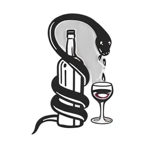 a snake with a glass of wine tattoo design idea