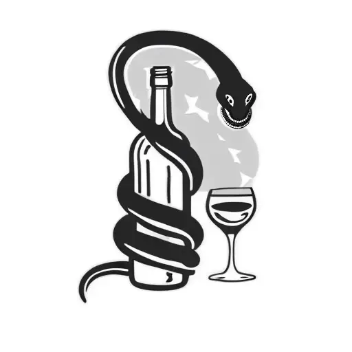 a snake with a glass of wine tattoo design idea