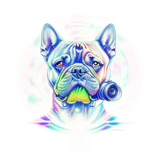 En el  fondo el cielo y estrellas, en el frente la silueta de una nena y un perro pitbull tattoo design idea