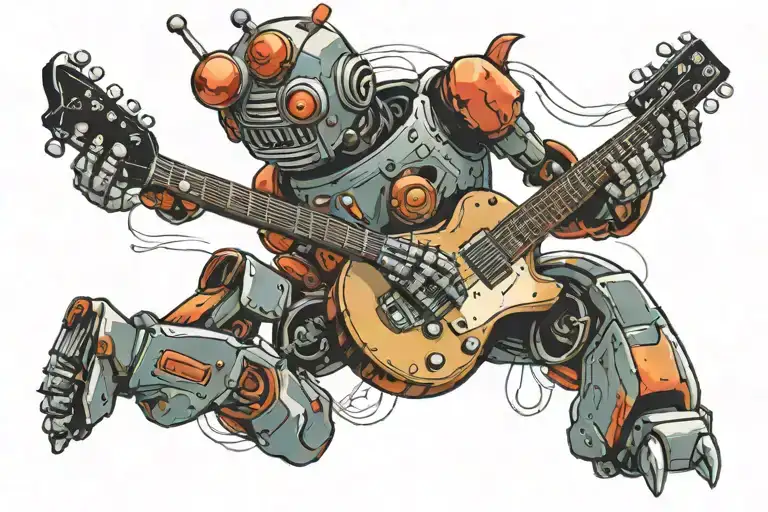 a robot playing a guitar tattoo design idea