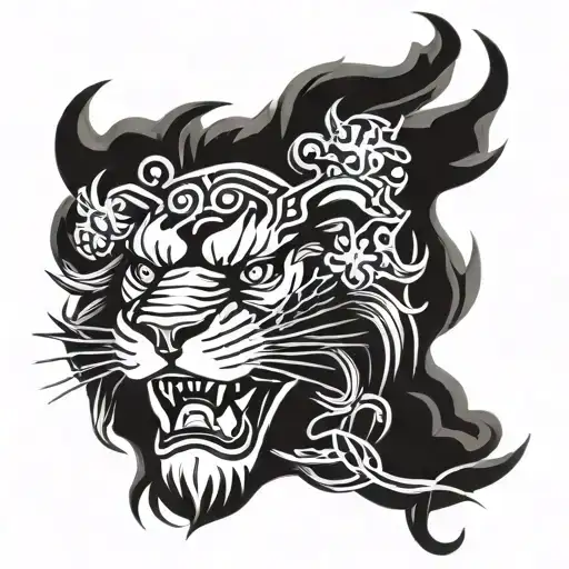 chinese & Lion head tattoo design idea