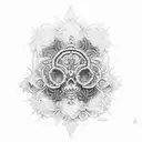 A black and grey sketch of a cross made up of intricate floral patterns tattoo design idea