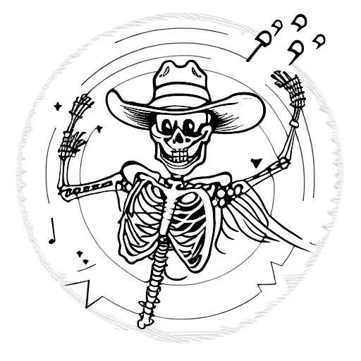 dancing skeleton with cowboy hat tattoo design idea