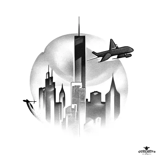 cityscape, cruise and airplane tattoo design idea