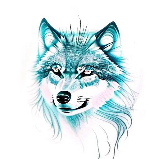 lady face with hair that blends into a wolf  tattoo design idea