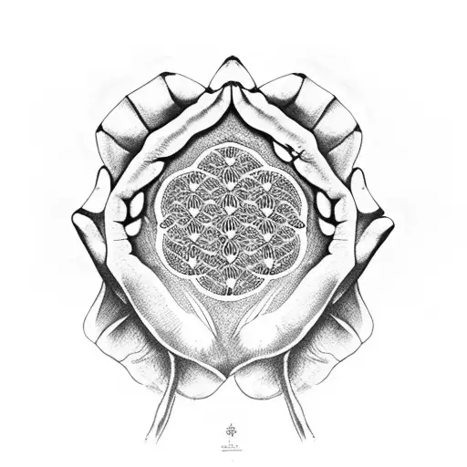 Michelangelo Creation of Adam hands touching flower of life tattoo design idea