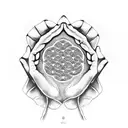 Michelangelo Creation of Adam hands touching flower of life tattoo design idea