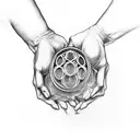 Michelangelo Creation of Adam hands touching flower of life tattoo design idea