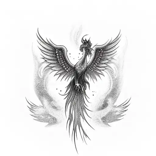 phoenix rising from ashes incorporate with quote "No going back" tattoo design idea