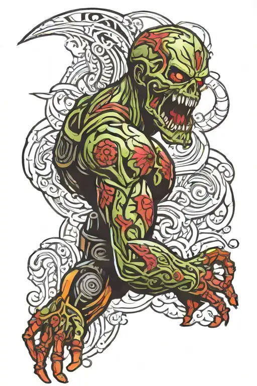 Call of Duty Black Ops Zombies themed left arm sleeve tattoo design idea