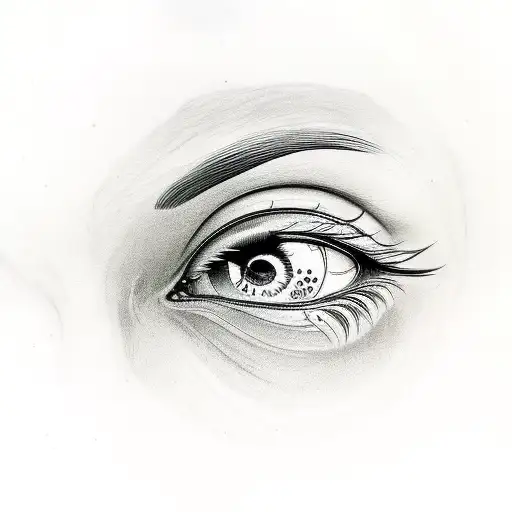 psychedelic outline of eye and eyebrow tattoo design idea